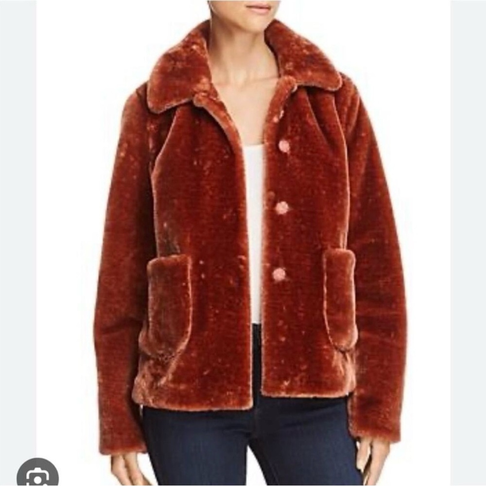 La Vie Rebecca Taylor Women’s Spice Orange Faux Fur Front Pocket Collared Coat S